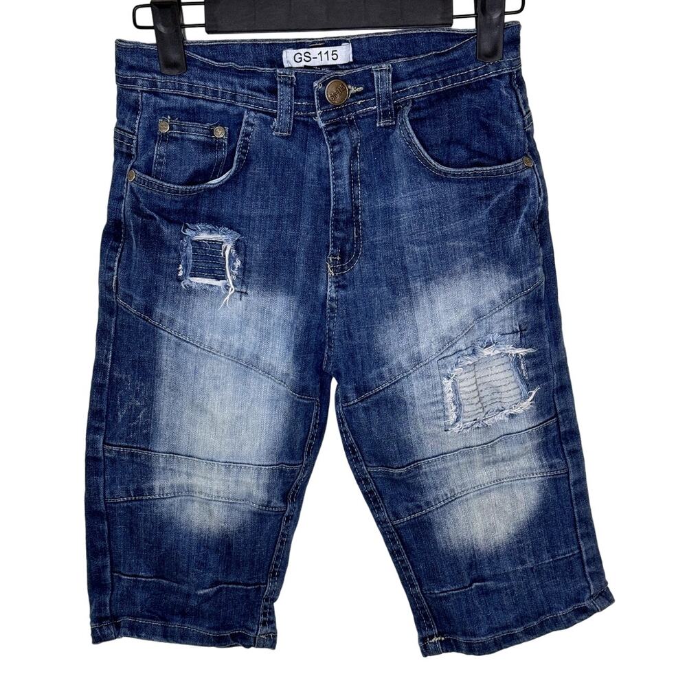 GS-115 BOYS DENIM BLUE RIPPED JEANS SIZE 12 ZIPPER FLY BUTTON CLOSURE